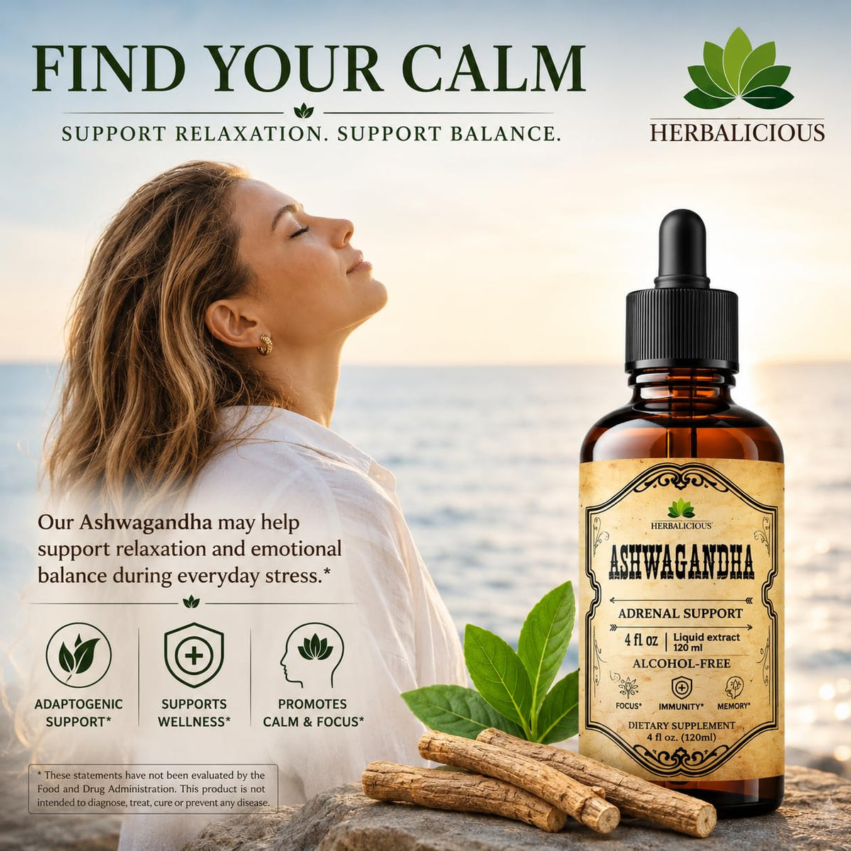 Gouttes d'Ashwagandha HERBALICIOUS mélangées à de l'eau