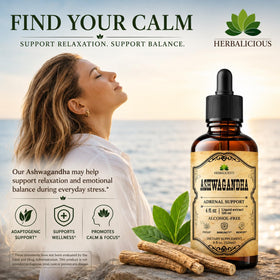 Gouttes d'Ashwagandha HERBALICIOUS mélangées à de l'eau