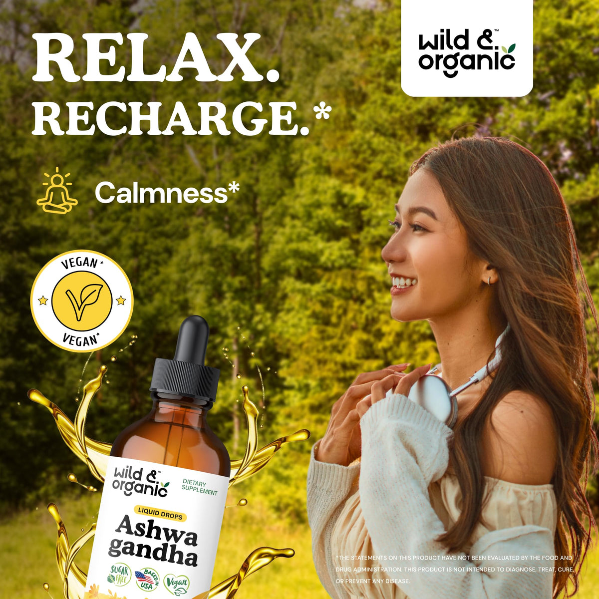 Gouttes d'Ashwagandha Wild & Organic 500 mg étiquette