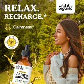 Gouttes d'Ashwagandha Wild & Organic 500 mg étiquette