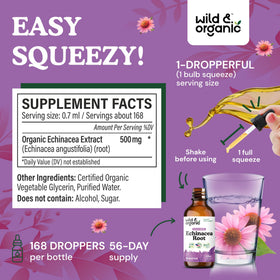 Gouttes d'échinacée Wild & Organic versées dans une cuillère