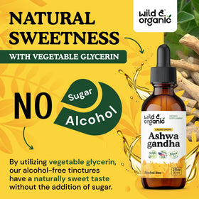 Gouttes d'extrait d'ashwagandha Wild & Organic dans un verre