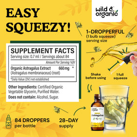 Gouttes d'extrait d'astragale Wild & Organic versées sur une cuillère