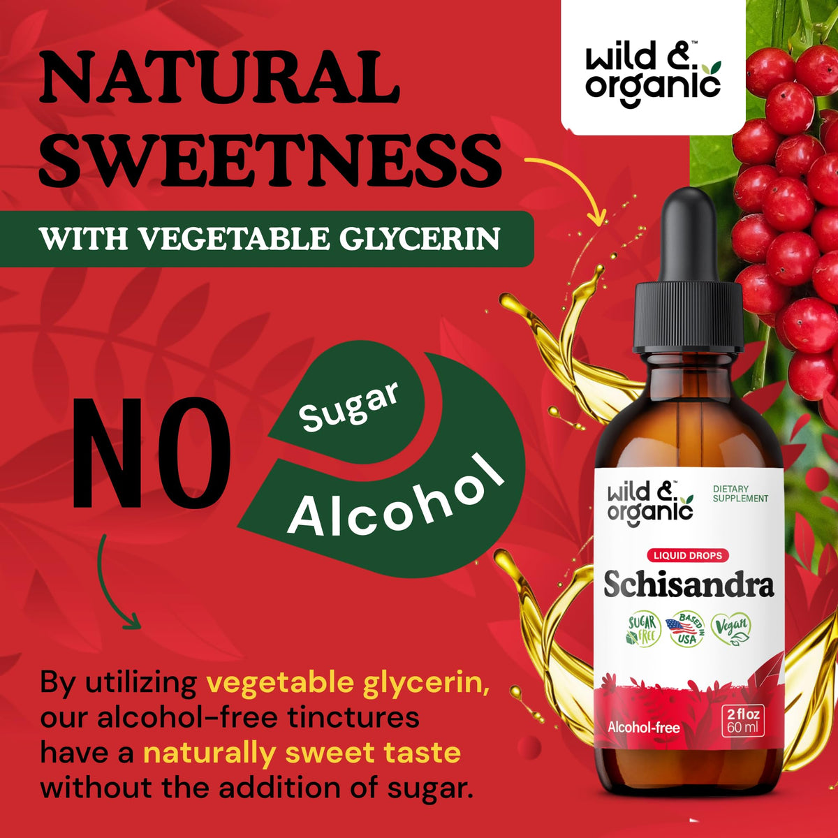 Gouttes d'extrait de baies de schisandra Wild & Organic dans un verre