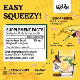 Gouttes d'extrait de gingembre Wild & Organic sur une cuillère