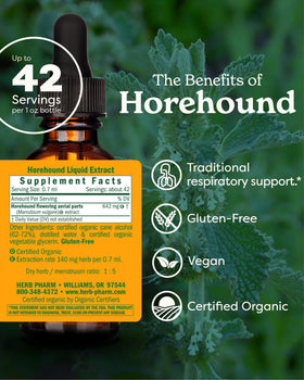 Gouttes d'extrait de Horehound Herb Pharm, flacon avec étiquette