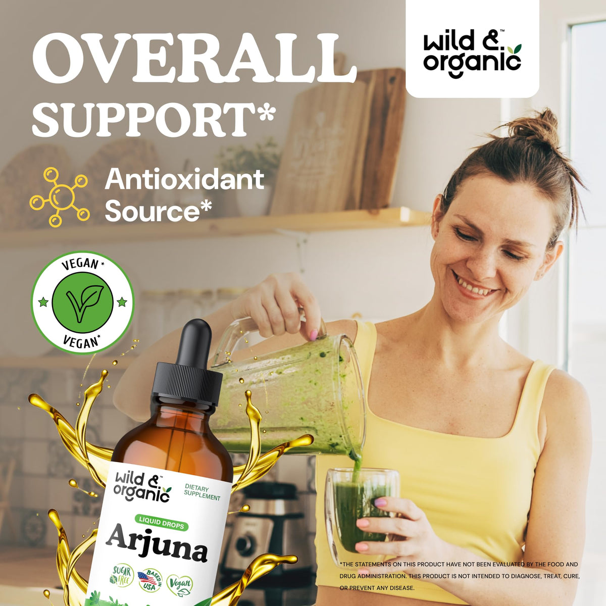 Gouttes d'extrait de racine d'Arjuna Wild & Organic sur une cuillère