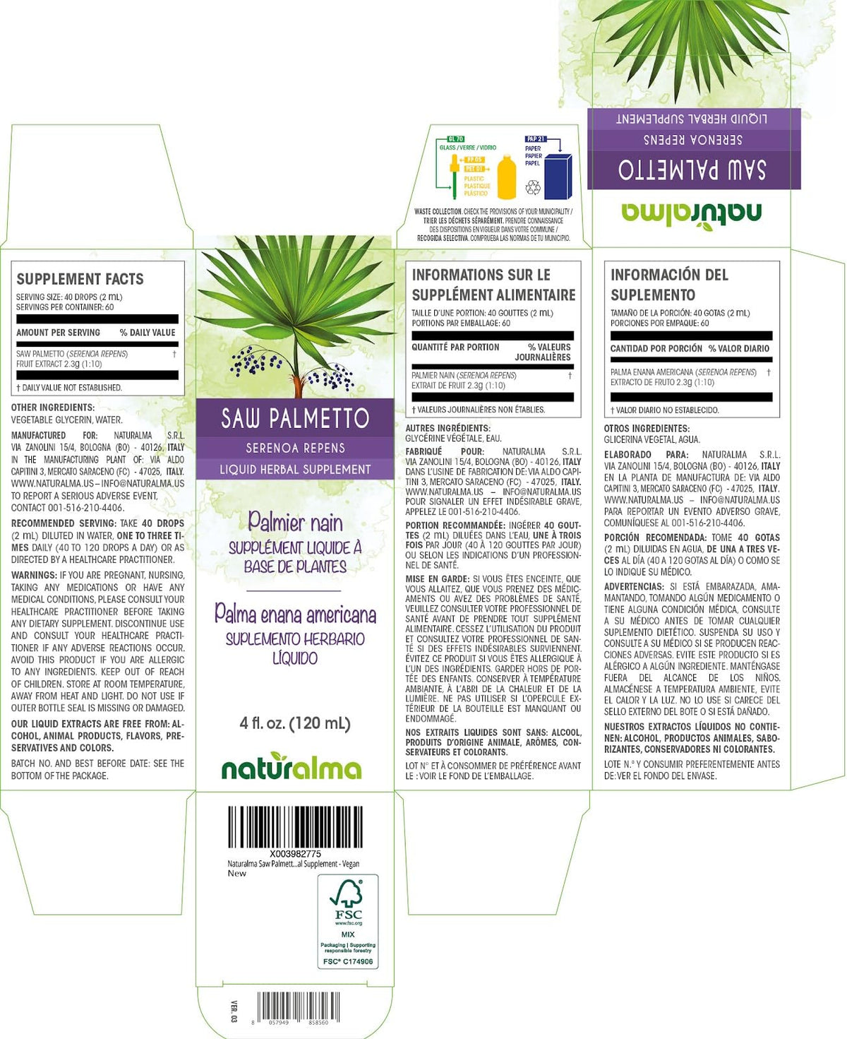 Gouttes d'extrait de Saw Palmetto dans une cuillère