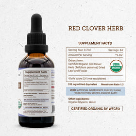 Gouttes d'extrait de trèfle rouge bio sur une cuillère