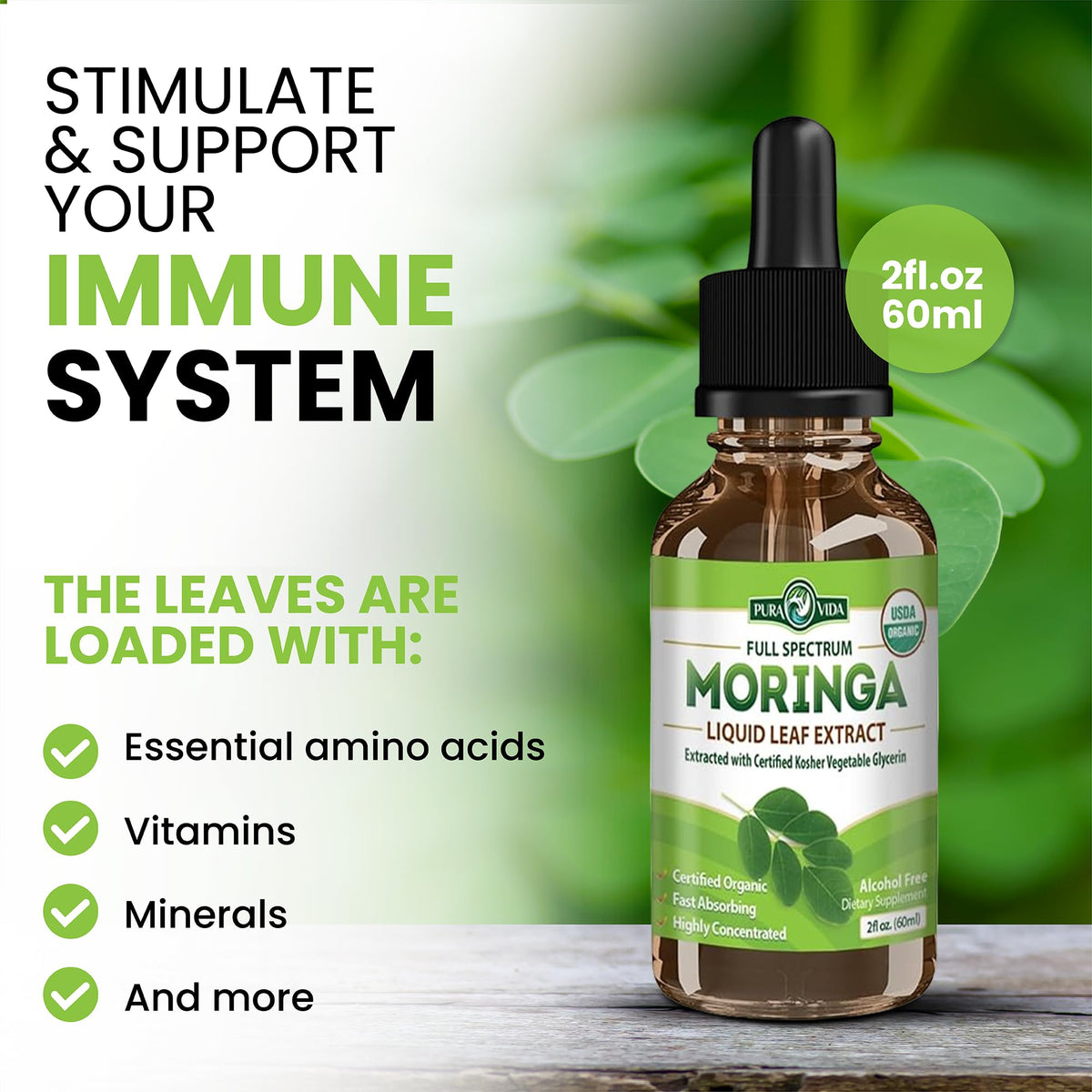 Gouttes d'extrait liquide de Moringa dans une cuillère