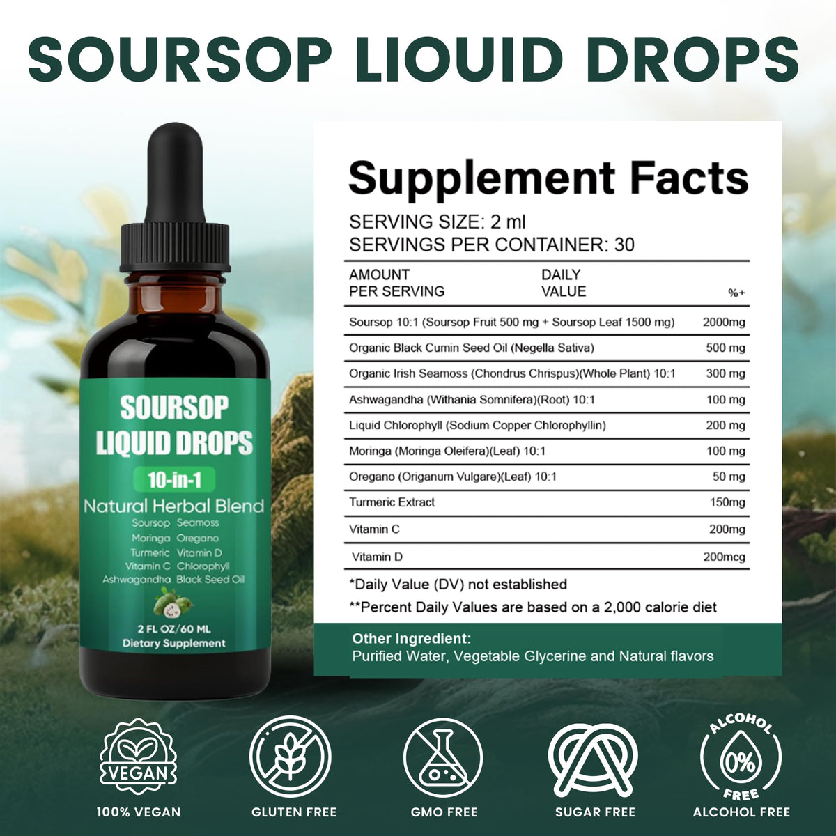 Gouttes d'extrait Soursop dans un cadre naturel