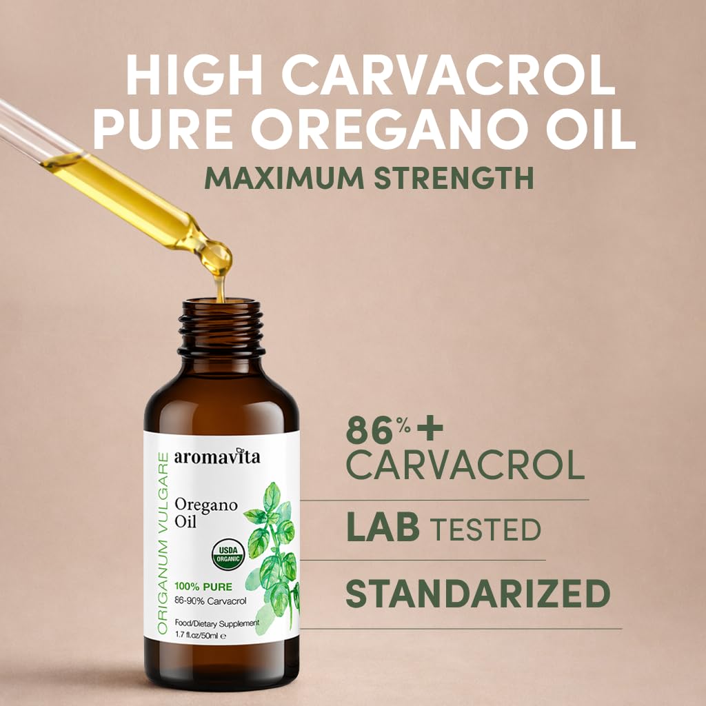 Gouttes d'huile d'origan AROMAVITA sur une cuillère