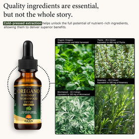 Gouttes d'huile d'origan bio OASIS FORCE sur une cuillère