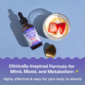 Gouttes d'Inositol & Choline avec des baies en arrière-plan