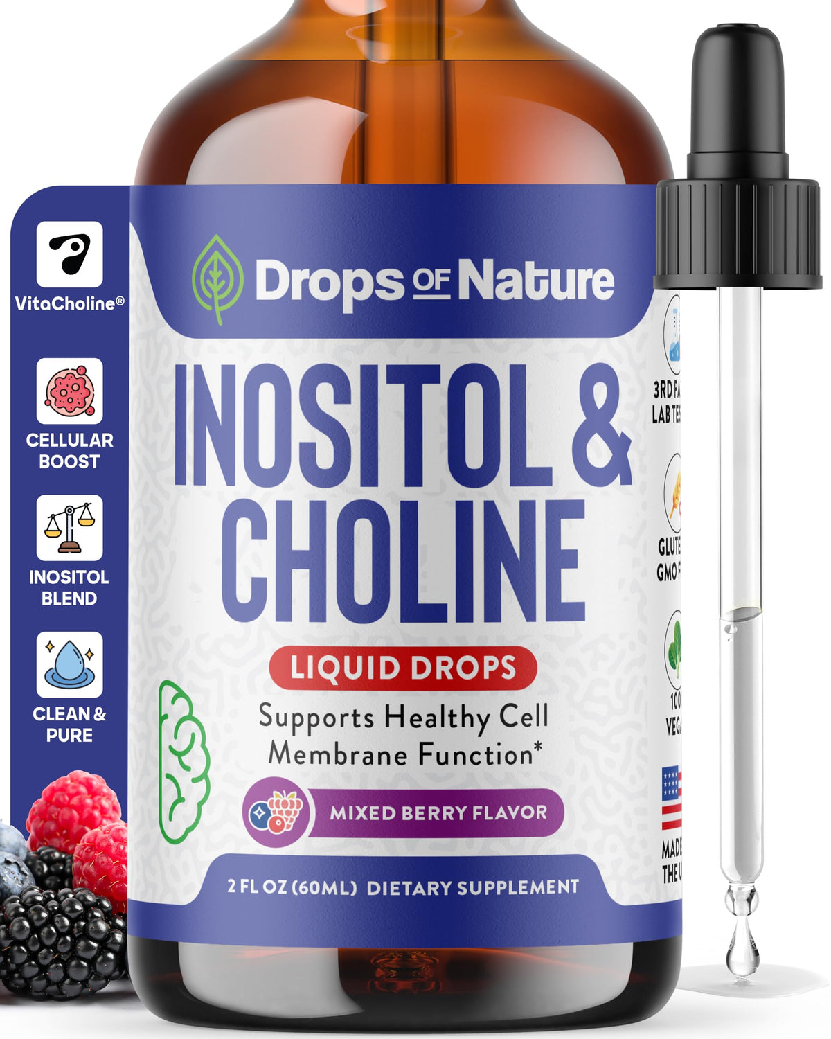 Gouttes d'Inositol & Choline de Drops Of Nature 60 mL vue avant