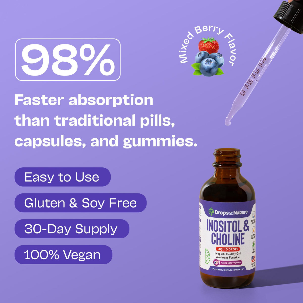 Gouttes d'Inositol & Choline de Drops Of Nature sur une table