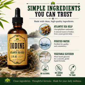 Gouttes d'Iode HERBALICIOUS 60 ml sur une table en bois