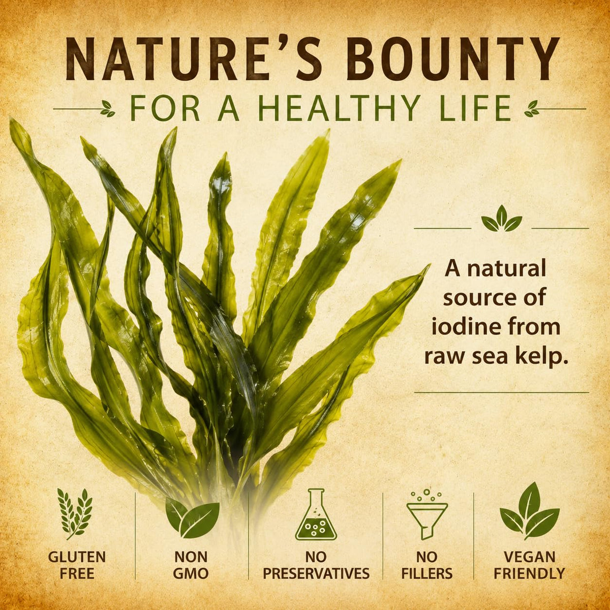 Gouttes d'iode HERBALICIOUS avec ingrédients naturels en arrière-plan