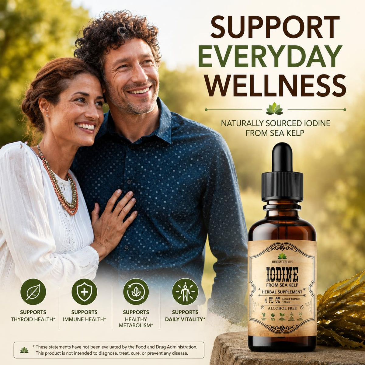 Gouttes d'iode HERBALICIOUS en utilisation avec une cuillère