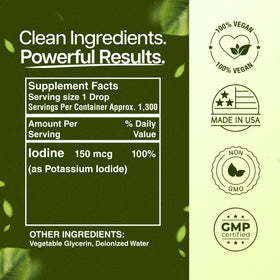 Gouttes d'iode liquide Benevolent Nourishment avec un verre d'eau