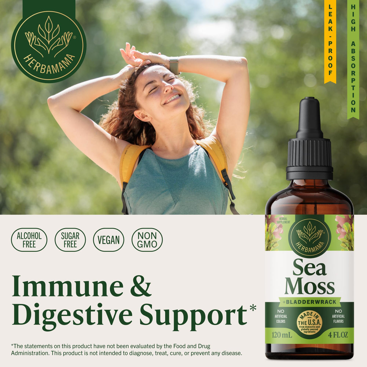 Gouttes d'Irish Sea Moss HERBAMAMA avec compte-gouttes