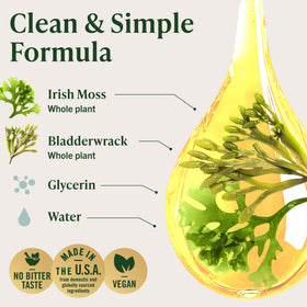 Gouttes d'Irish Sea Moss HERBAMAMA versées dans un verre d'eau