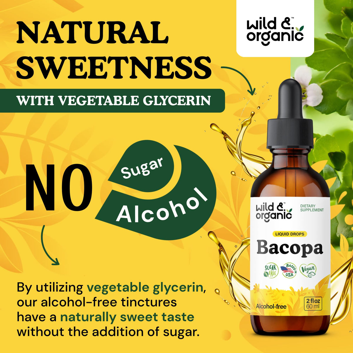 Gouttes de bacopa monnieri Wild & Organic dans un verre