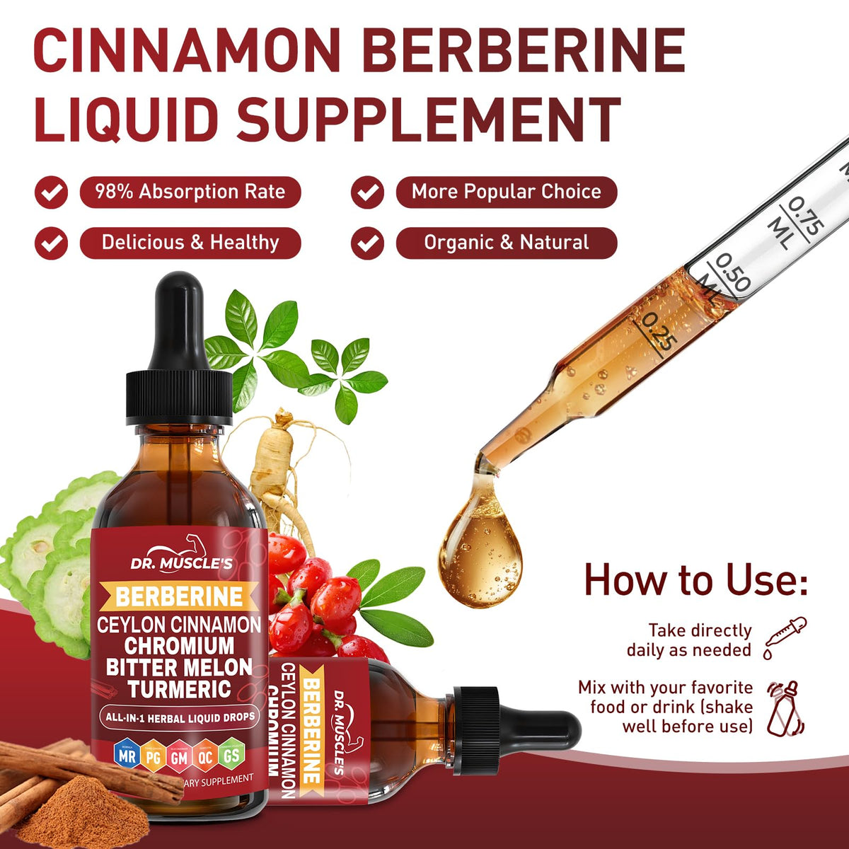 Gouttes de berbérine DR. MUSCLE'S avec verre d'eau