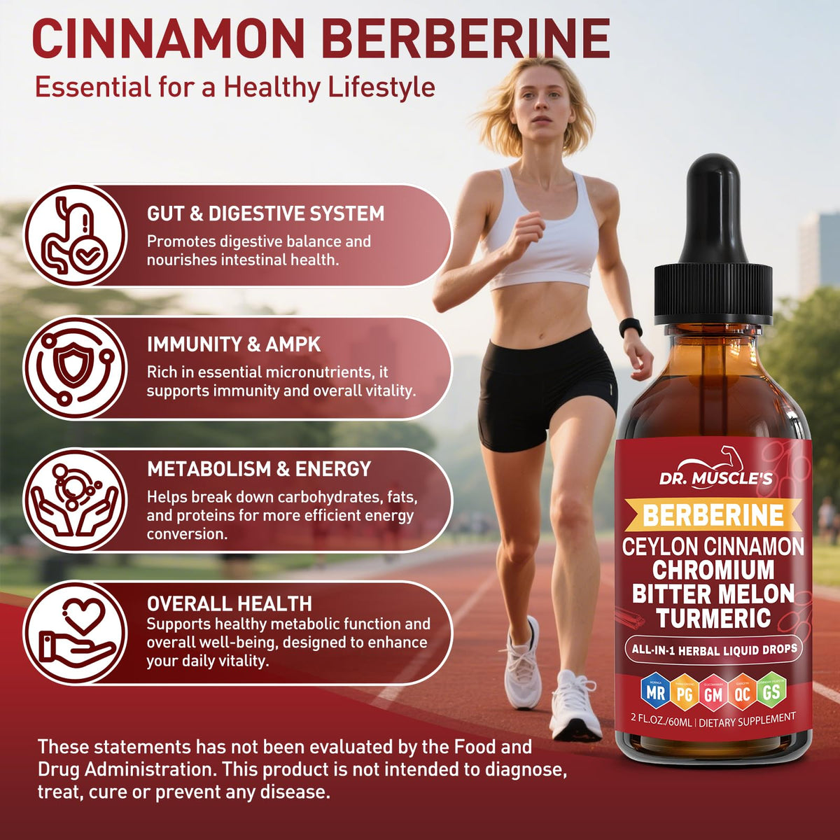 Gouttes de berberine DR. MUSCLE'S dans un verre d'eau
