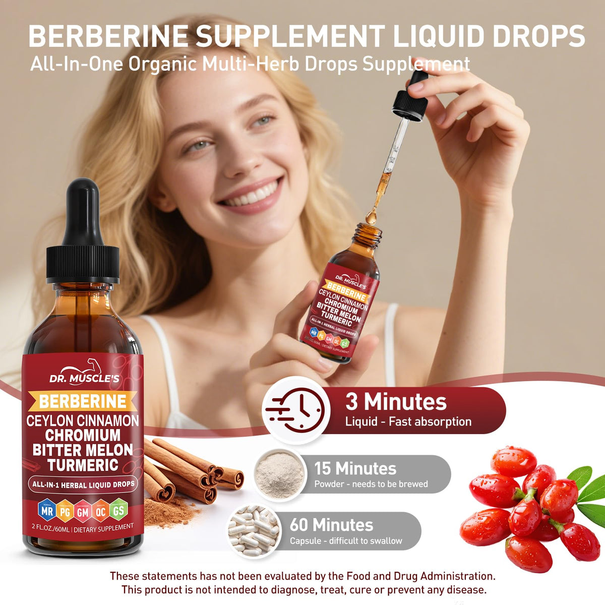 Gouttes de berbérine DR. MUSCLE'S sur une table