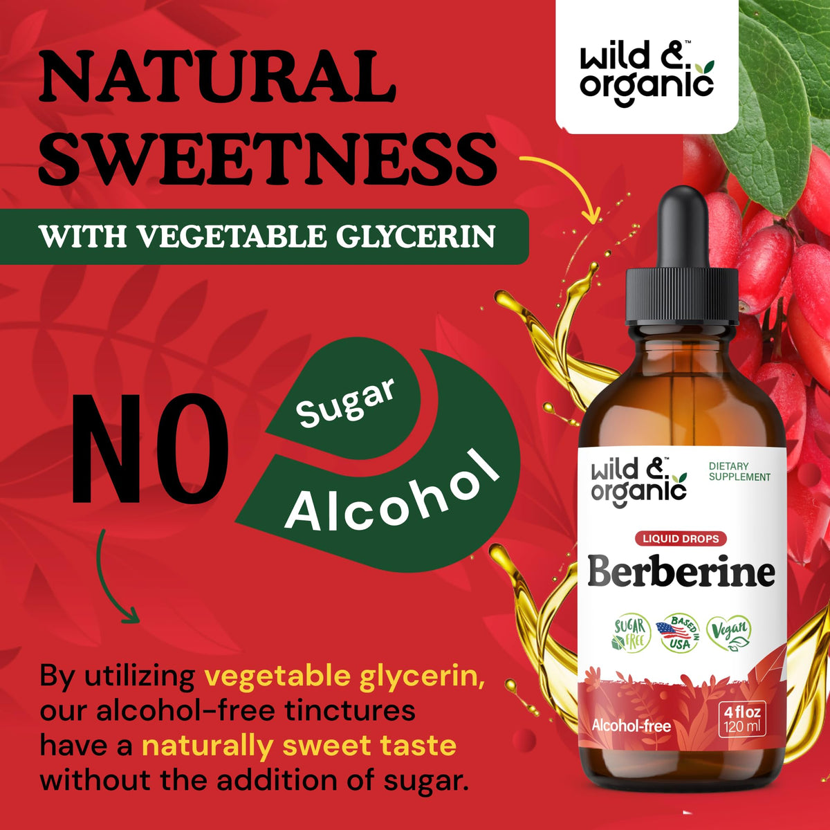 Gouttes de berbérine HCL Wild & Organic avec un verre d'eau