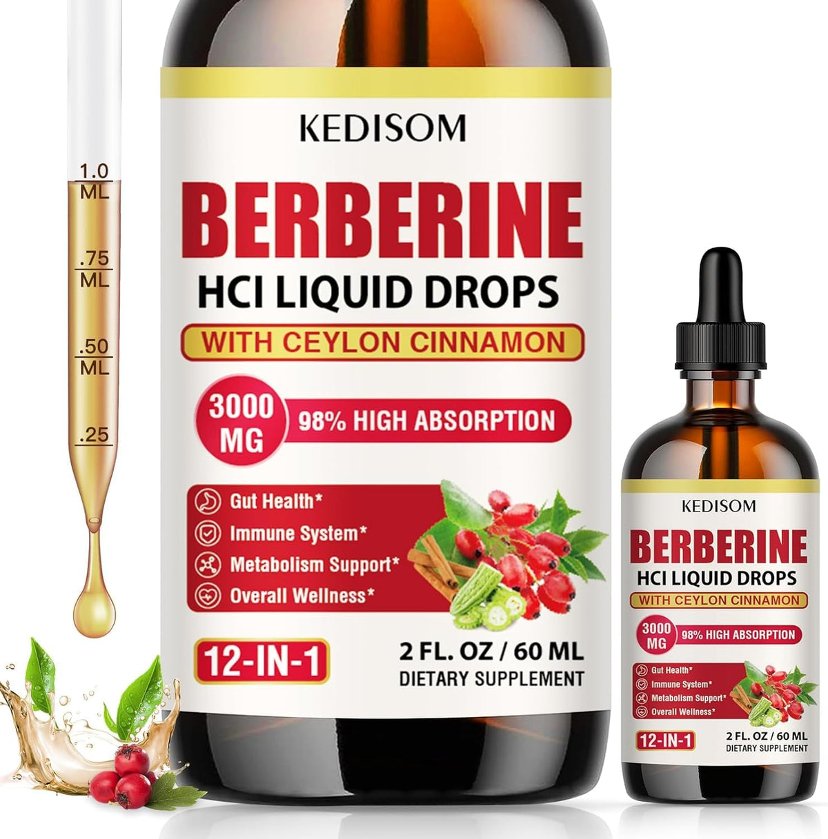 Gouttes de berbérine KEDISOM 3000mg devant une plante verte