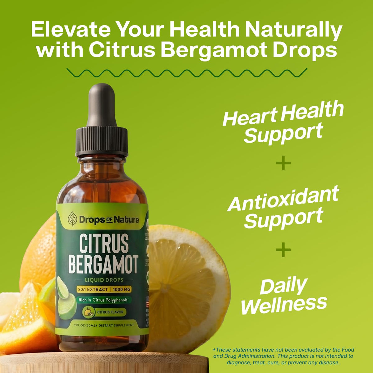 Gouttes de bergamote Drops Of Nature, étiquette et flacon