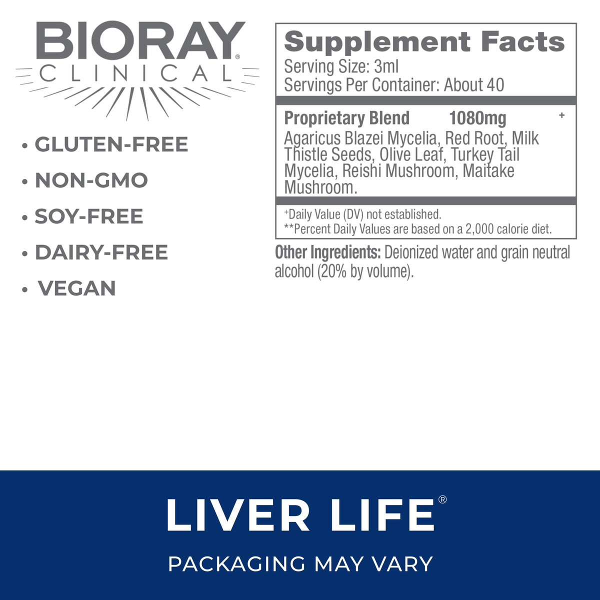 Gouttes de BIORAY Clinical Liver Life dans un verre d'eau