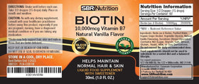 Gouttes de biotine liquide SBR Nutrition avec étiquette et dosage