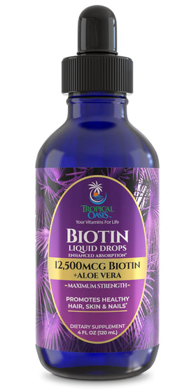 Gouttes de biotine liquide Tropical Oasis 12 500 MCG vue de face