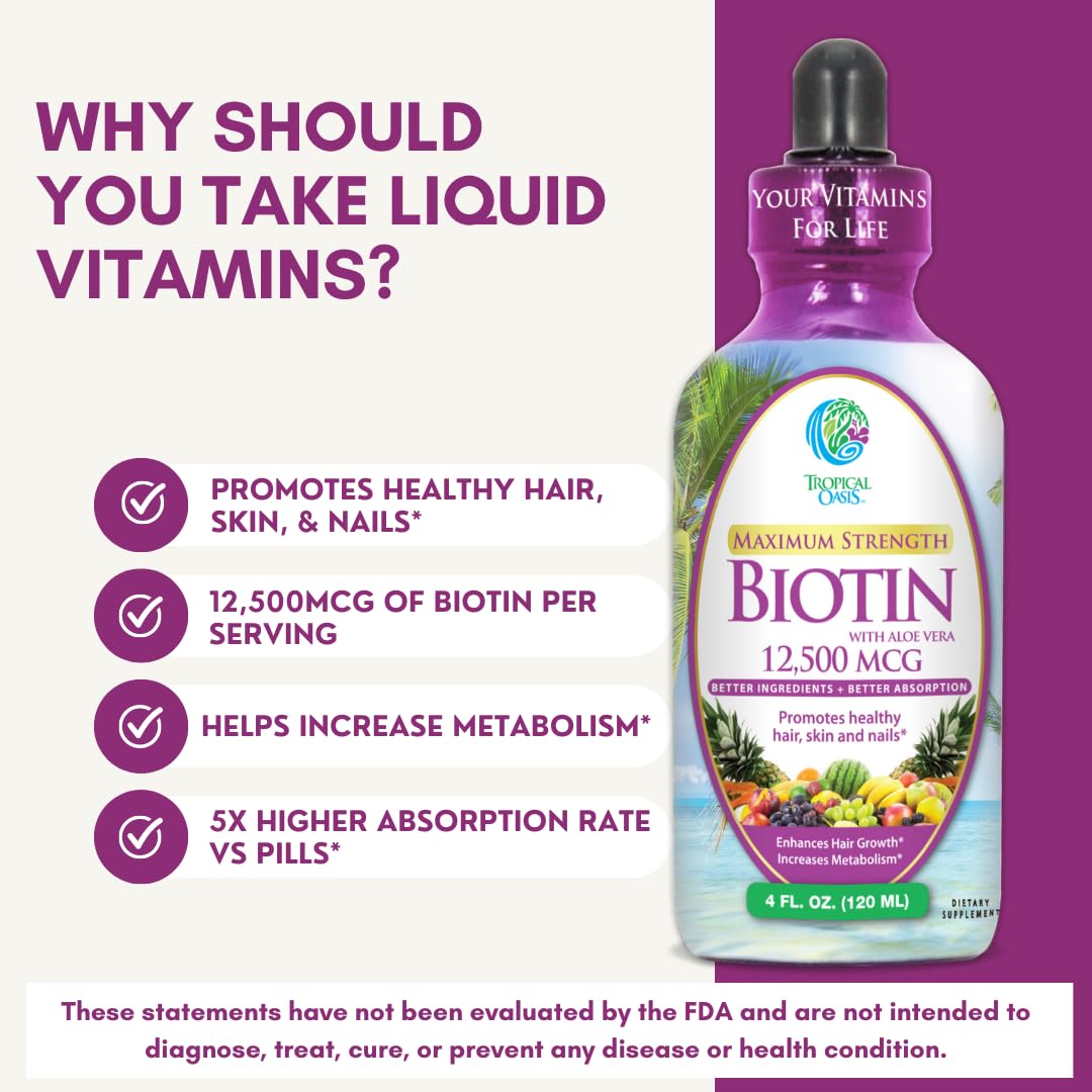 Gouttes de biotine liquide Tropical Oasis avec d'autres compléments