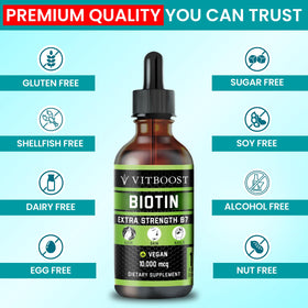 Gouttes de biotine VITBOOST versées dans une cuillère