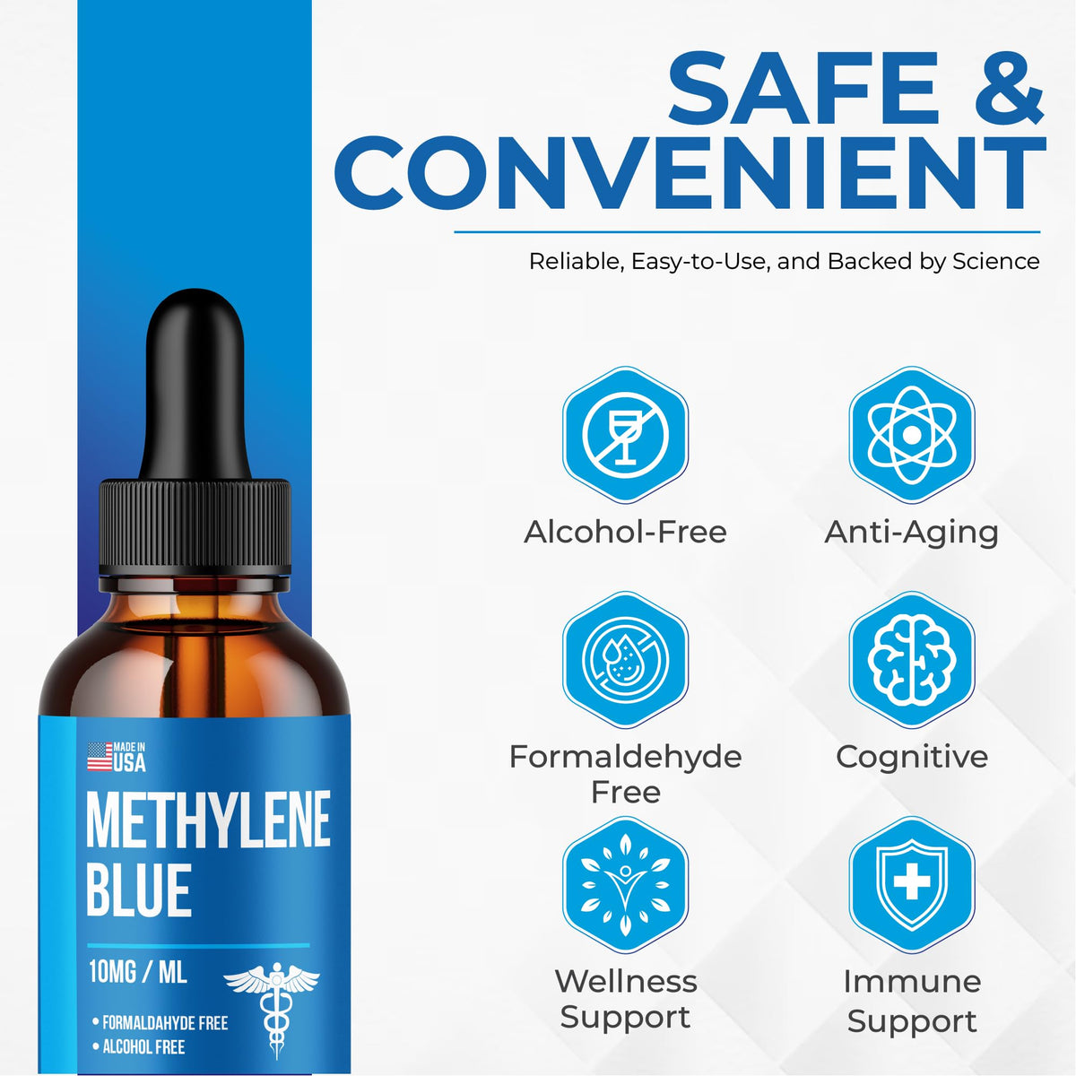 Gouttes de Bleu de Méthylène 1% Nutravia, mise en scène avec des compléments alimentaires