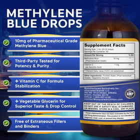 Gouttes de bleu de méthylène aSquared Nutrition avec un fond naturel