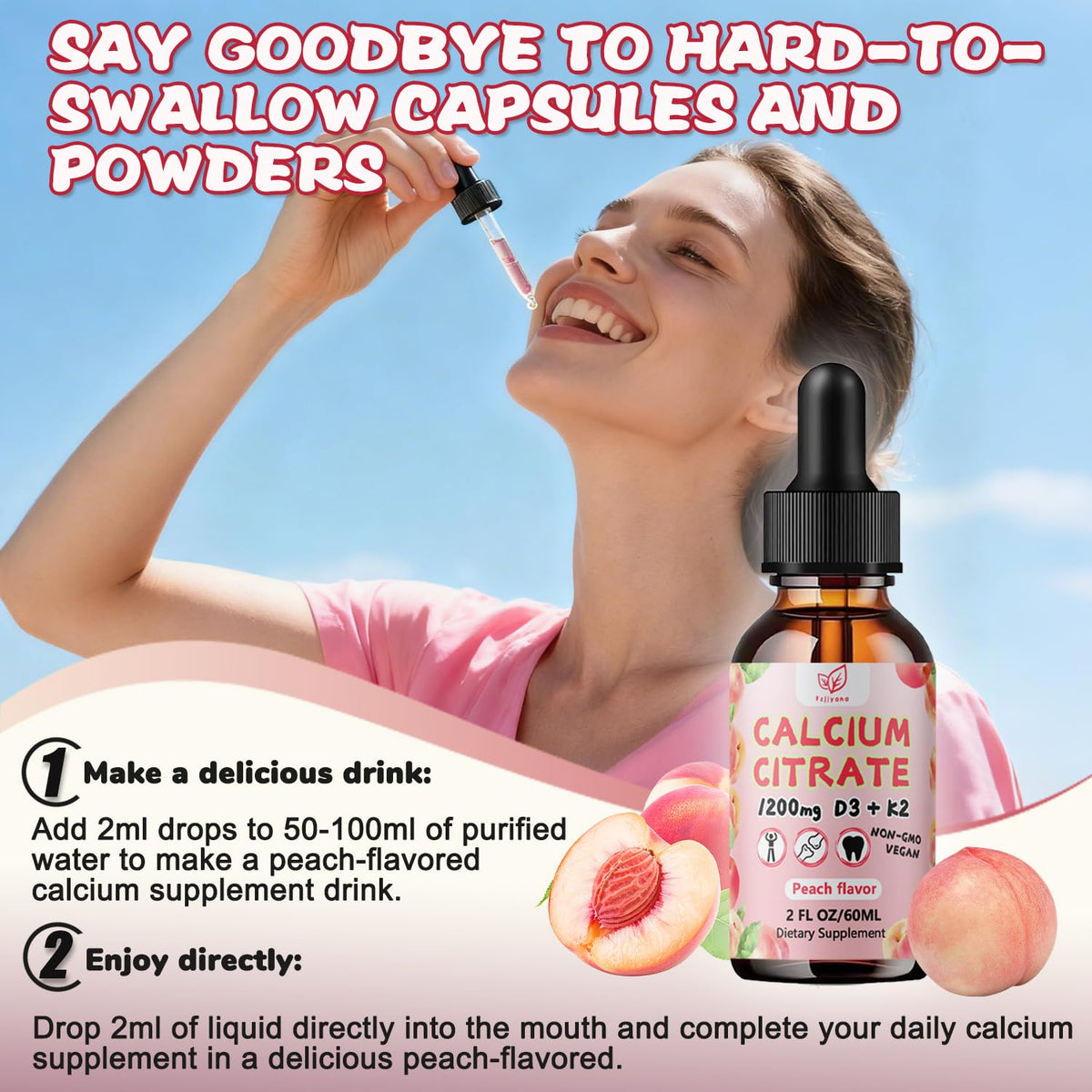 Gouttes de calcium citrate Fzjjyana avec une cuillère doseuse