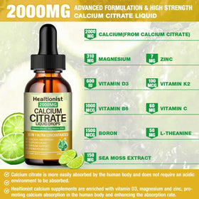 Gouttes de Calcium Citrate Healtionist versées dans une cuillère