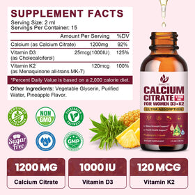 Gouttes de Calcium Citrate JIANKYTZ avec D3 et K2 sur fond blanc