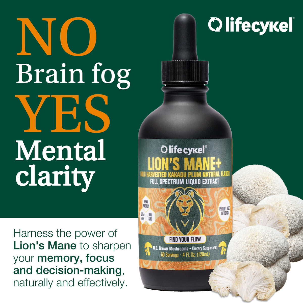 Gouttes de champignon Lion's Mane avec Prune Kakadu 30 servings