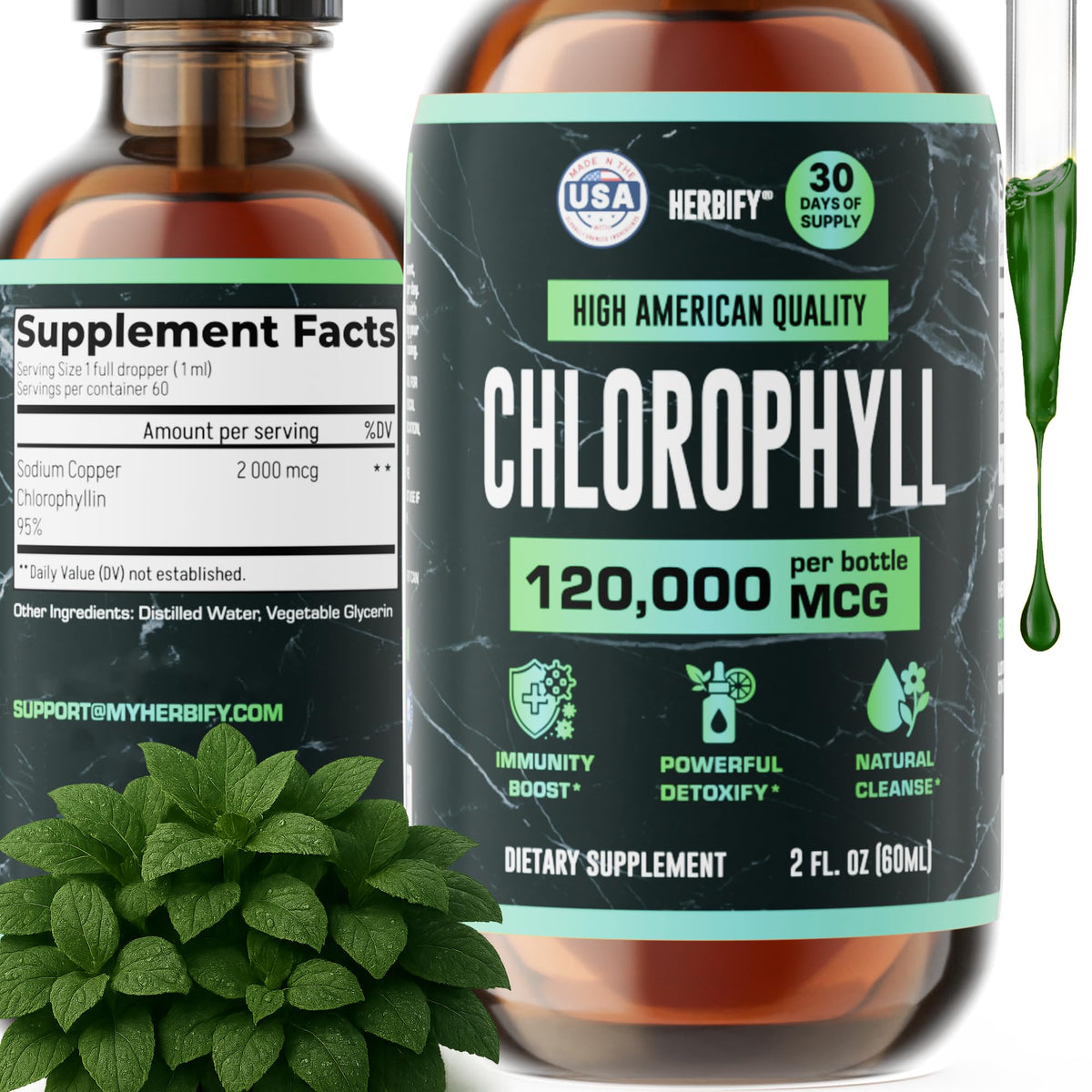Gouttes de chlorophylle HERBIFY 60 ml vue avant