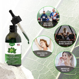 Gouttes de chlorophylle Horjoy avec goutte à goutte sur une cuillère