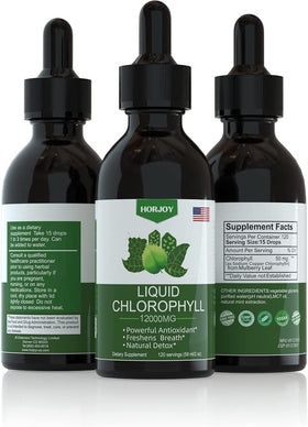 Gouttes de chlorophylle Horjoy flacon arrière avec ingrédients