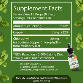 Gouttes de chlorophylle liquide Benevolent avec étiquette visible