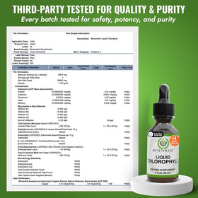 Gouttes de chlorophylle liquide Benevolent sur une table en bois