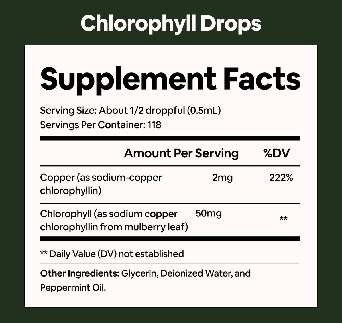 Gouttes de chlorophylle liquide Black Girl Vitamins, étiquette avec ingrédients